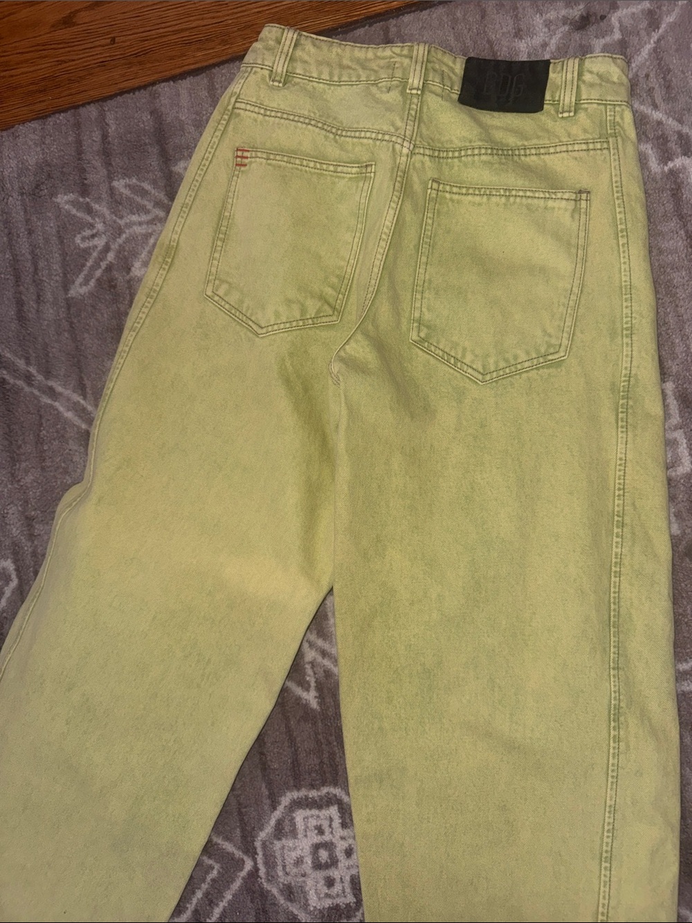 BDG Wide Leg Baggy Barrel Jeans Lime Green Denim 24 Waist Urban Outfitters EUC - Picture 9 of 11